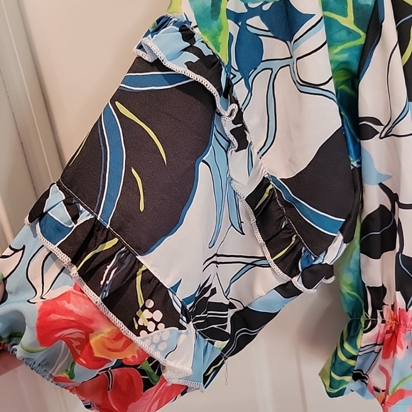 Rachel Zoe Womens Floral Cropped Blouse 3/4 Sleeve Size Medium - Picture 6 of 8